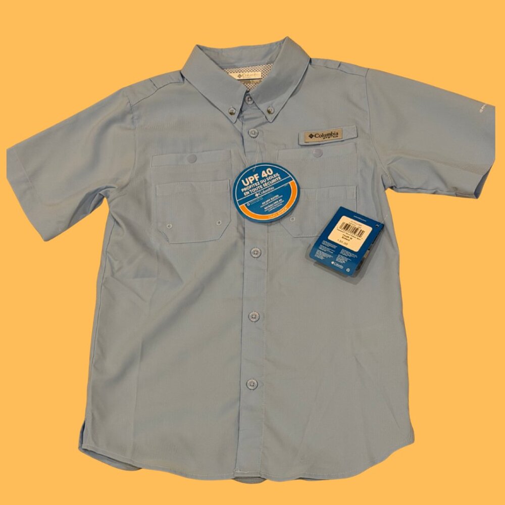 NWT | Columbia Kids' Sky Blue Button Down Omn-Wick Fishing Shirt